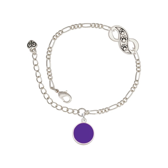 Delight Jewelry Silvertone Small Purple Enamel Disc Silver-tone Paw Infinity Link Chain Bracelet, 6"+2" Extender