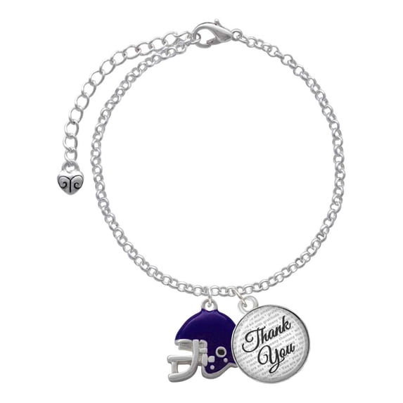Delight Jewelry Silvertone Small Purple Football Helmet - Domed Thank You Charm Bracelet, 6"+2"