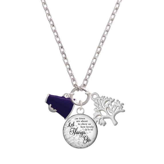 Delight Jewelry Silvertone Small Purple Megaphone Let Things Go Fall Zoey Charm Necklace, 28"