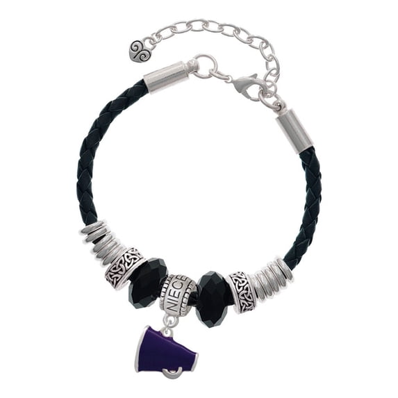 Delight Jewelry Silvertone Small Purple Megaphone Niece Celtic Knot Leather Bead Bracelet, 7"+2" Extender