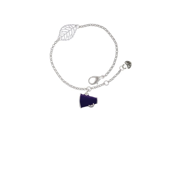Delight Jewelry Silvertone Small Purple Megaphone - Silvertone Leaf Delicate Bracelet, 6.25+1.75"