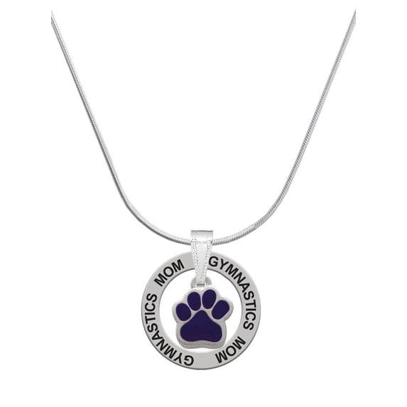 Delight Jewelry Silvertone Small Purple Paw Gymnastics Mom Ring Charm Necklace, 18"