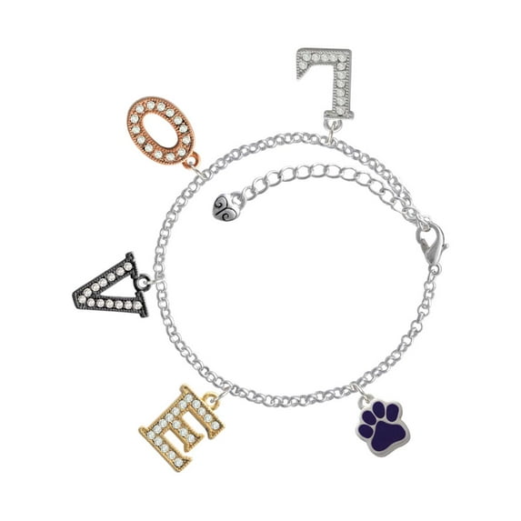 Delight Jewelry Silvertone Small Purple Paw Multi-Colored Crystal Love Charm Bracelet