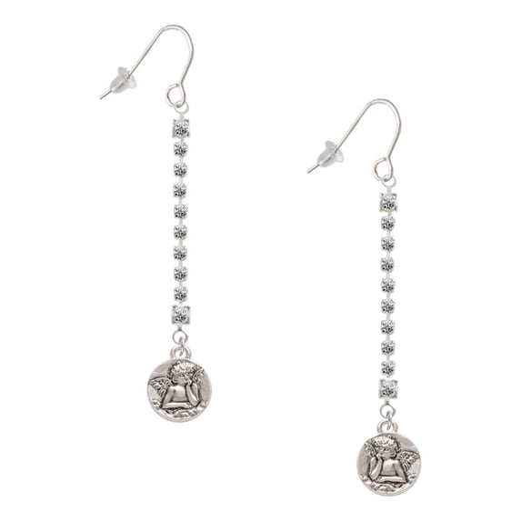 Delight Jewelry Silvertone Small Raphael Angel on Disc - Silver-tone Long Sparkle Dangle French Earrings