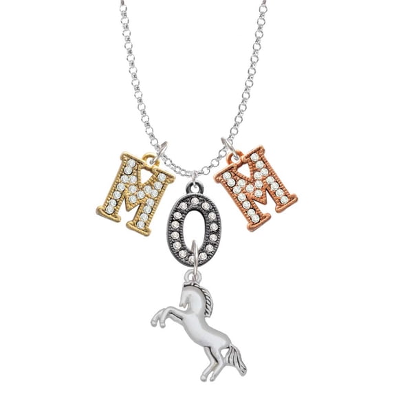 Delight Jewelry Silvertone Small Rearing Horse Multi-Colored Crystal Mom Charm Necklace