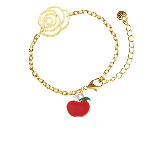 Delight Jewelry Silvertone Small Red Apple Gold-tone Flower Link Chain Bracelet, 6.75"+2" Extender