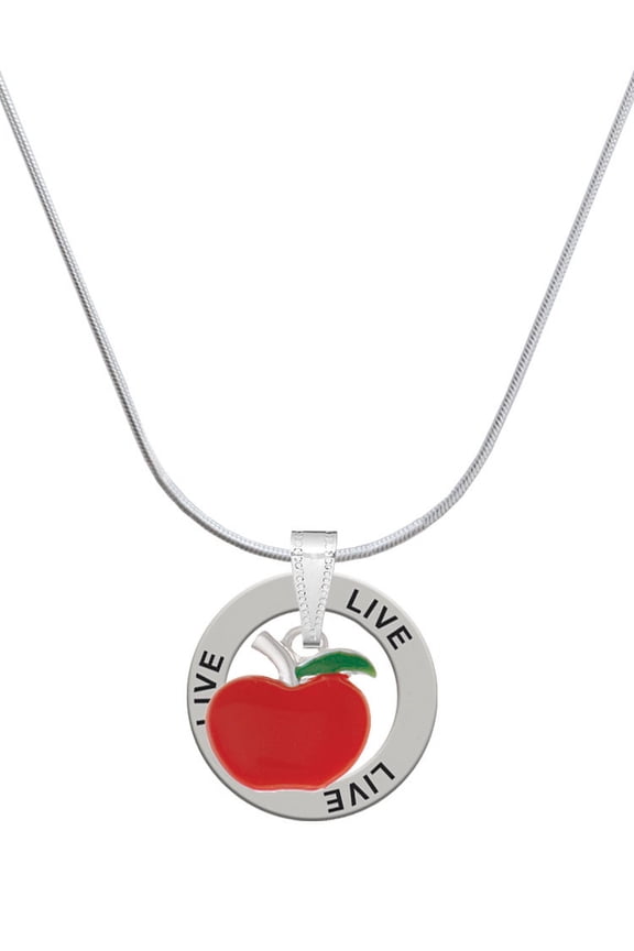 Silvertone Small Red Apple Live Ring Charm Necklace, 18"