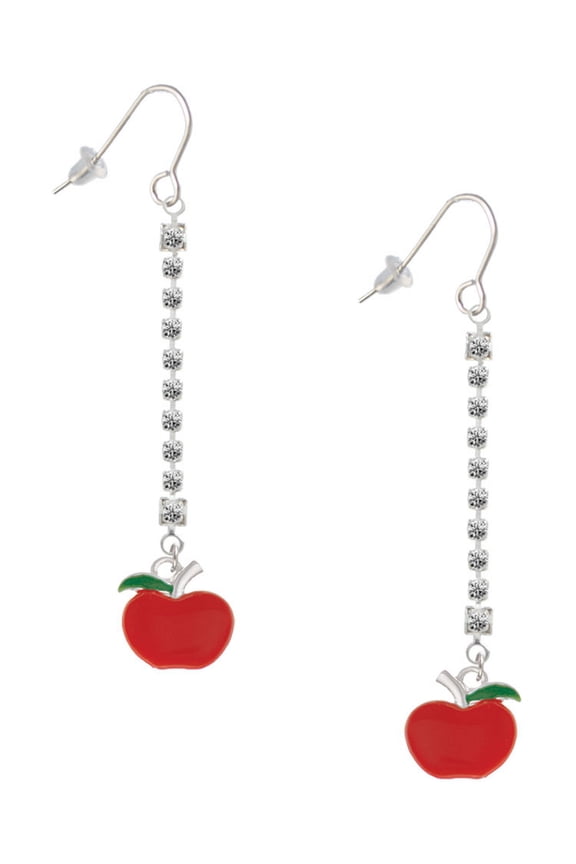 Silvertone Small Red Apple - Silver-tone Long Sparkle Dangle French Earrings