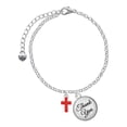 thumbnail image 1 of Delight Jewelry Silvertone Small Red Crystal Cross - Domed Thank You Charm Bracelet, 6"+2", 1 of 5