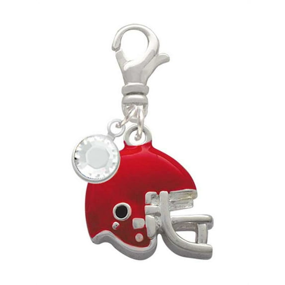 Delight Jewelry Silvertone Small Red Football Helmet - Silvertone Clip on Charm with Clear Crystal Drop