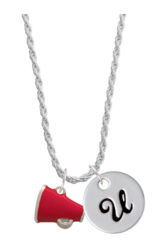 Silvertone Small Red Megaphone Silvertone Script Initial Disc - U - Charm Necklace, 20"+3"