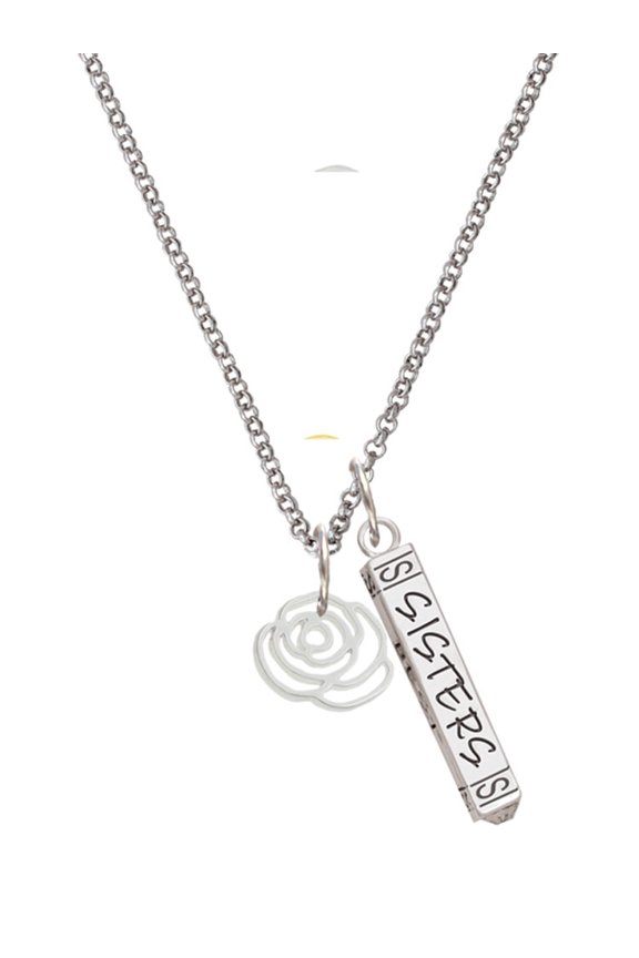 Silvertone Small Rose Outline Silvertone Sisters Best Friends Forever Bar Charm Necklace, 23"