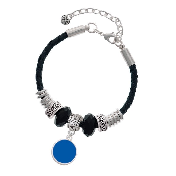Delight Jewelry Silvertone Small Royal Blue Enamel Disc Aunt Celtic Knot Leather Bead Bracelet, 7"+2" Extender