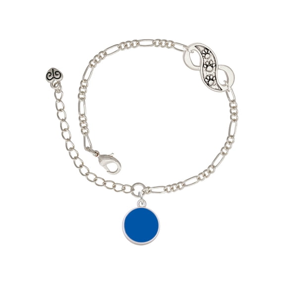 Delight Jewelry Silvertone Small Royal Blue Enamel Disc Silver-tone Paw Infinity Link Chain Bracelet, 6"+2" Extender