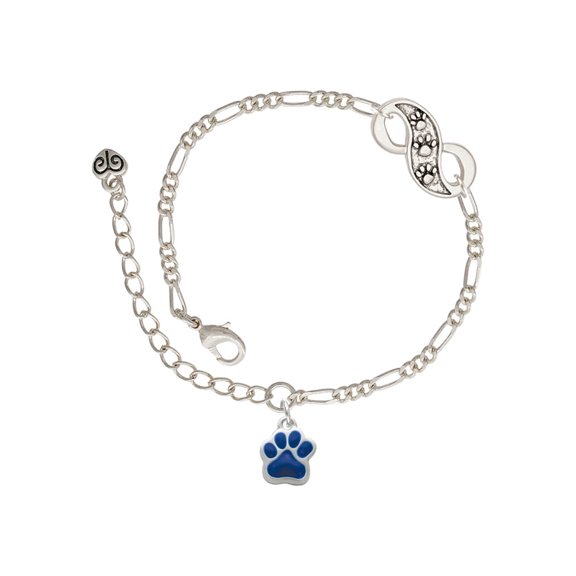 Delight Jewelry Silvertone Small Royal Blue Paw Silver-tone Paw Infinity Link Chain Bracelet, 6"+2" Extender