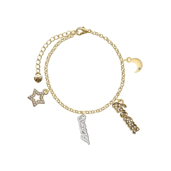 Delight Jewelry Silvertone Small Sexy Script Goldtone Dream Big Charm Bracelet, 7.5+2" Extender