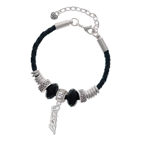 Delight Jewelry Silvertone Small Sexy Script Middle Sister Celtic Knot Leather Bead Bracelet, 7"+2" Extender