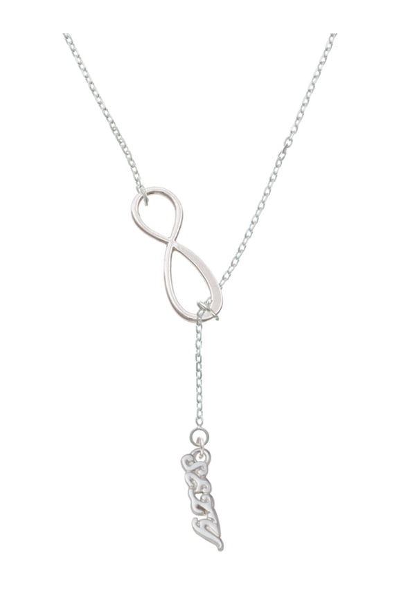 Silvertone Small Sexy Script Silver tone Elegant Infinity Lariat Necklace