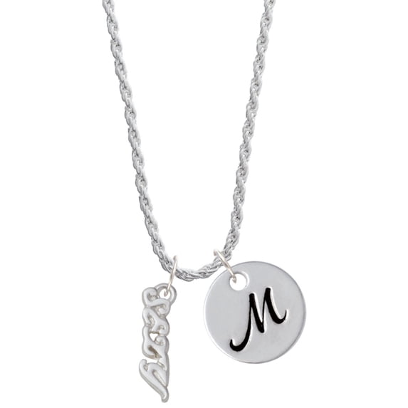 Delight Jewelry Silvertone Small Sexy Script Silvertone Script Initial Disc - M - Charm Necklace, 20"+3"