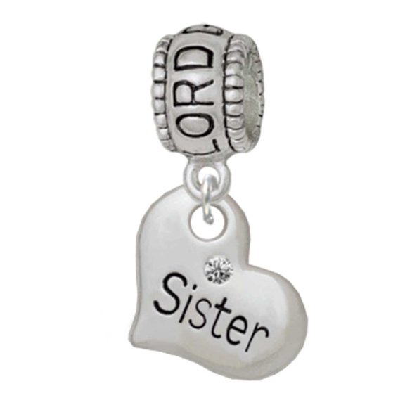 Delight Jewelry Silvertone Small ''Sister'' Heart with Clear Crystal Lord Guide Me Charm Bead