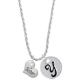 thumbnail image 1 of Delight Jewelry Silvertone Small ''Sister'' Heart with Clear Crystal Silvertone Script Initial Disc - Y - Charm Necklace, 20"+3", 1 of 4