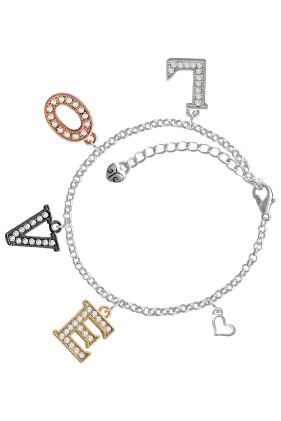 Silvertone Small Slanted Open Heart Multi-Colored Crystal Love Charm Bracelet