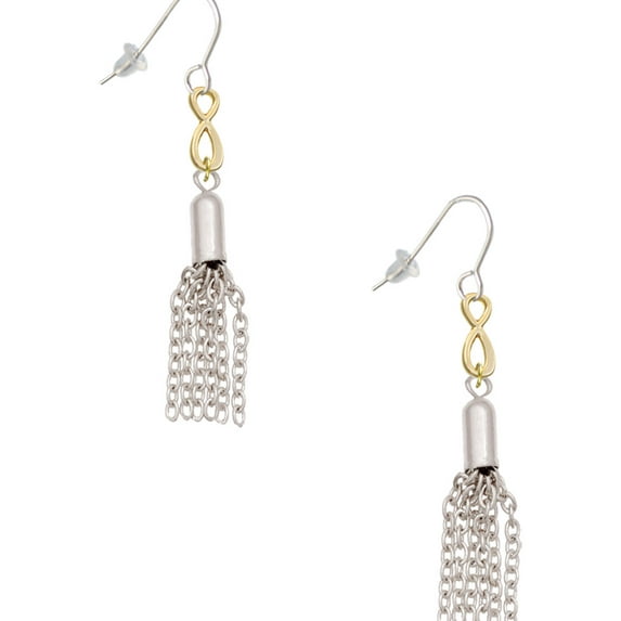 Delight Jewelry Silvertone Small Tassel Gold Tone Infinity French Earrings