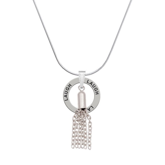 Delight Jewelry Silvertone Small Tassel Laugh Ring Charm Necklace, 18"