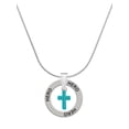 thumbnail image 1 of Delight Jewelry Silvertone Small Teal Crystal Cross Hero Ring Charm Necklace, 18", 1 of 4