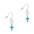 thumbnail image 1 of Delight Jewelry Silvertone Small Teal Crystal Cross Silvertone Leaf French Earrings, 1 of 5