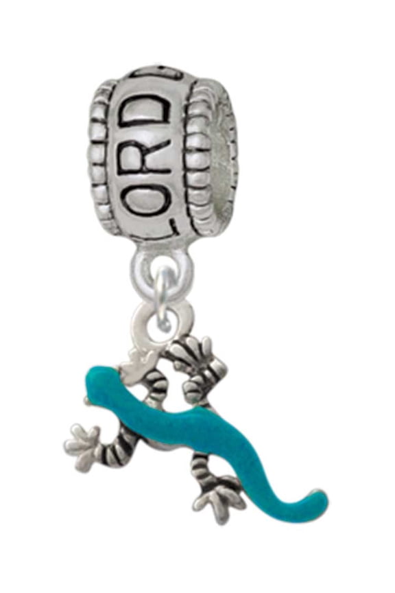 Silvertone Small Teal Lizard Lord Guide Me Charm Bead