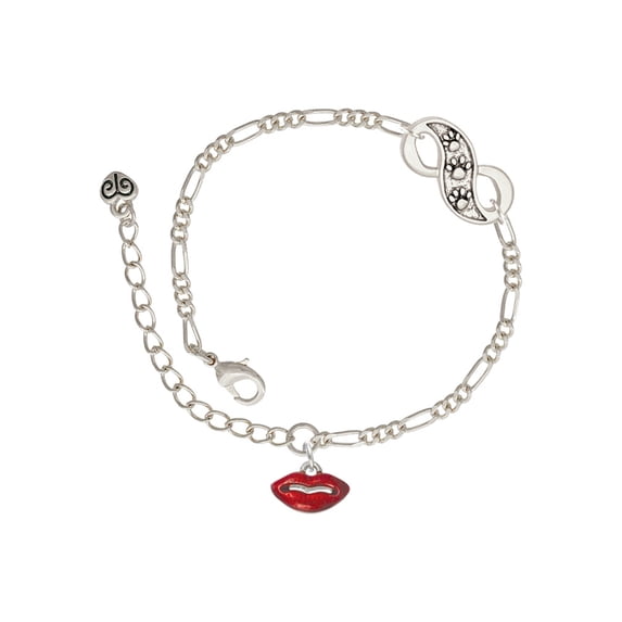 Delight Jewelry Silvertone Small Translucent Red Lips Silver-tone Paw Infinity Link Chain Bracelet, 6"+2" Extender