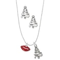 thumbnail image 1 of Delight Jewelry Silvertone Small Translucent Red Lips Silver tone Zig Zag Christmas Tree Charm Necklace and Stud Earrings, 1 of 4