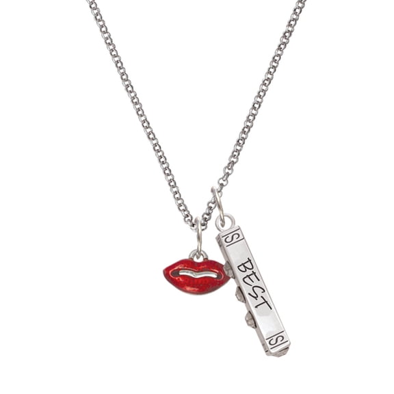 Delight Jewelry Silvertone Small Translucent Red Lips Silvertone Best Friends Forever Bar Charm Necklace, 23"