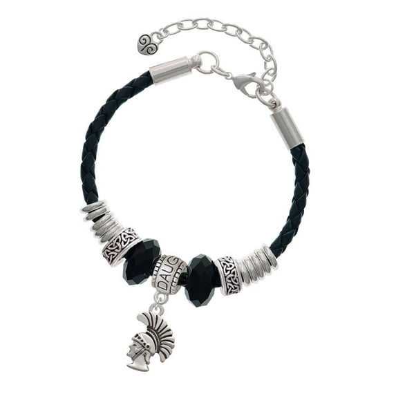 Delight Jewelry Silvertone Small Trojan - Mascot Daughter Celtic Knot Leather Bead Bracelet, 7"+2" Extender