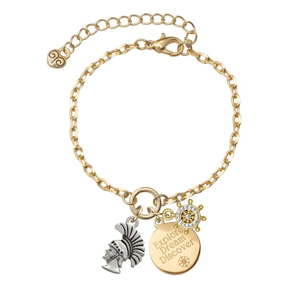 Delight Jewelry Silvertone Small Trojan - Mascot Goldtone Discover Dream Explore Zoey Charm Bracelet, 6.5+2" Extender