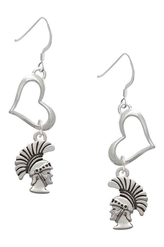 Silvertone Small Trojan - Mascot Open Heart French Earrings
