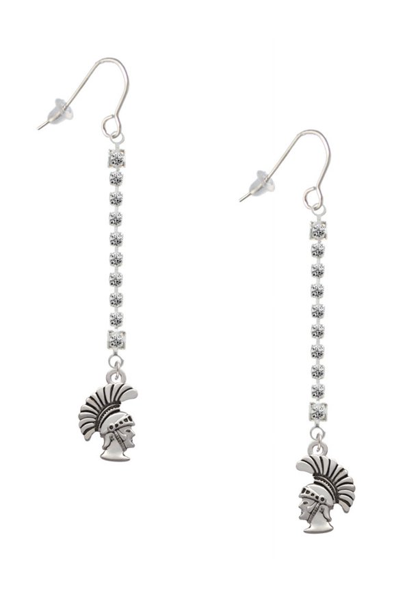 Silvertone Small Trojan - Mascot - Silver-tone Long Sparkle Dangle French Earrings
