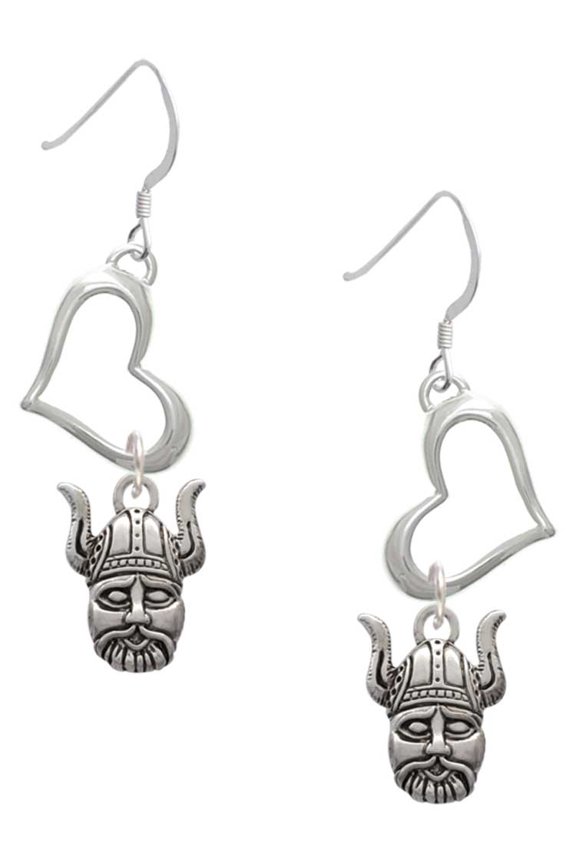 Silvertone Small Viking - Mascot Open Heart French Earrings