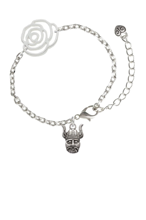 Silvertone Small Viking - Mascot Silver-tone Flower Link Chain Bracelet, 6.75"+2" Extender
