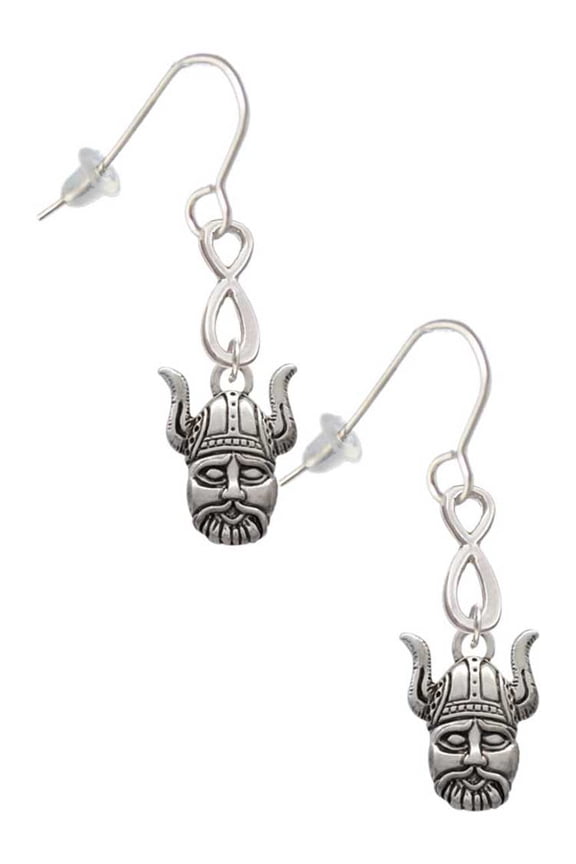 Silvertone Small Viking - Mascot Silver tone Infinity French Earrings