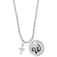 thumbnail image 1 of Delight Jewelry Silvertone Small White Crystal Cross Silvertone Script Initial Disc - W - Charm Necklace, 20"+3", 1 of 4