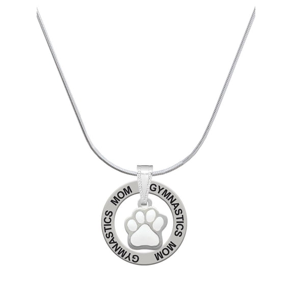 Delight Jewelry Silvertone Small White Paw Gymnastics Mom Ring Charm Necklace, 18"