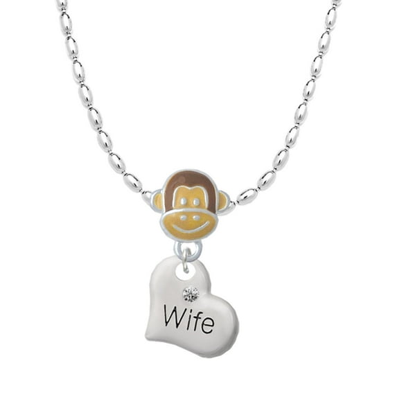 Delight Jewelry Silvertone Small Wife Heart Mia Monkey Charm Necklace