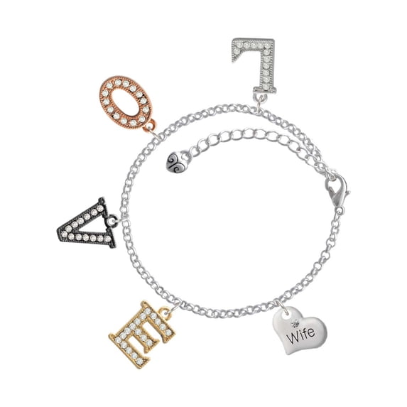 Delight Jewelry Silvertone Small Wife Heart Multi-Colored Crystal Love Charm Bracelet