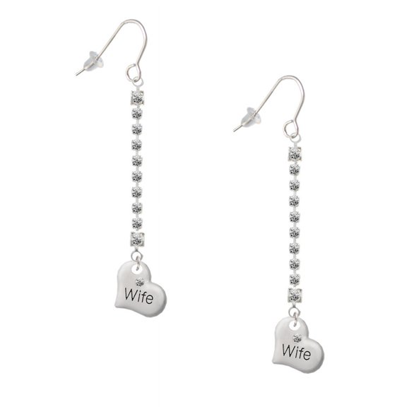 Delight Jewelry Silvertone Small Wife Heart - Silver-tone Long Sparkle Dangle French Earrings