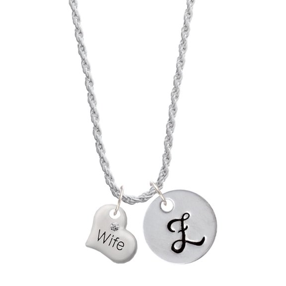 Delight Jewelry Silvertone Small Wife Heart Silvertone Script Initial Disc - Z - Charm Necklace, 20"+3"