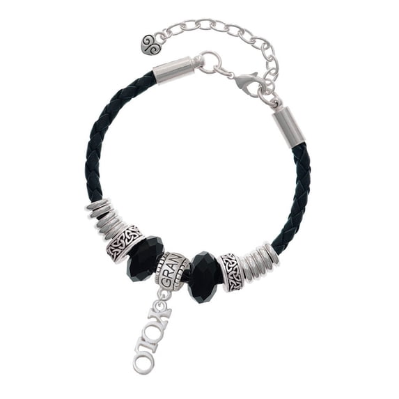 Delight Jewelry Silvertone Small YOLO Grandmother Celtic Knot Leather Bead Bracelet, 7"+2" Extender
