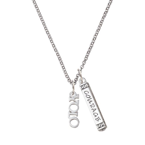 Delight Jewelry Silvertone Small YOLO Silvertone Courage Strength Wisdom Honesty Bar Charm Necklace, 23"