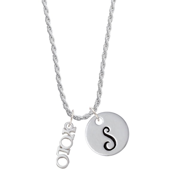 Delight Jewelry Silvertone Small YOLO Silvertone Script Initial Disc - S - Charm Necklace, 20"+3"